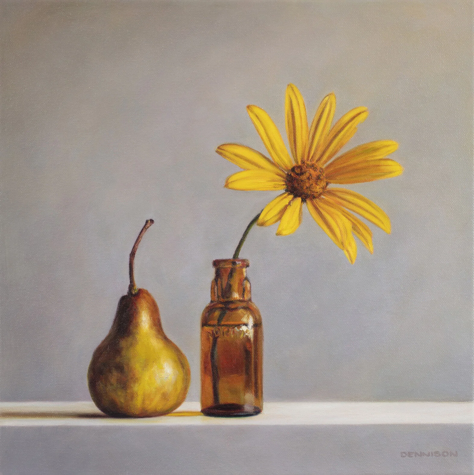 Yellow Still Life with Normal BottleOil on Canvas, 35 x 35cm, SOLD