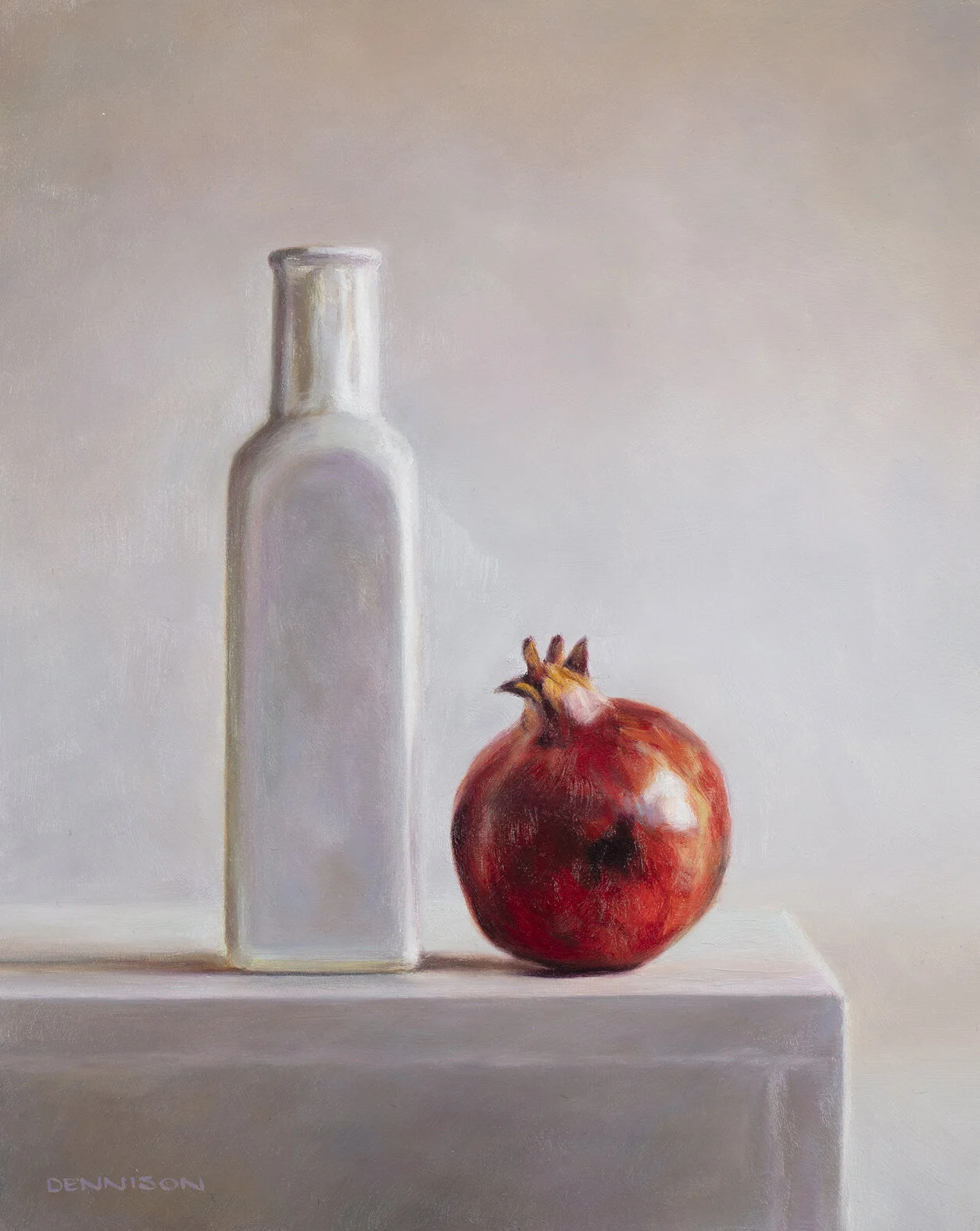 Pomegranate and White BottleOil on Panel, 25.3 x 20.3cm, Framed, SOLD