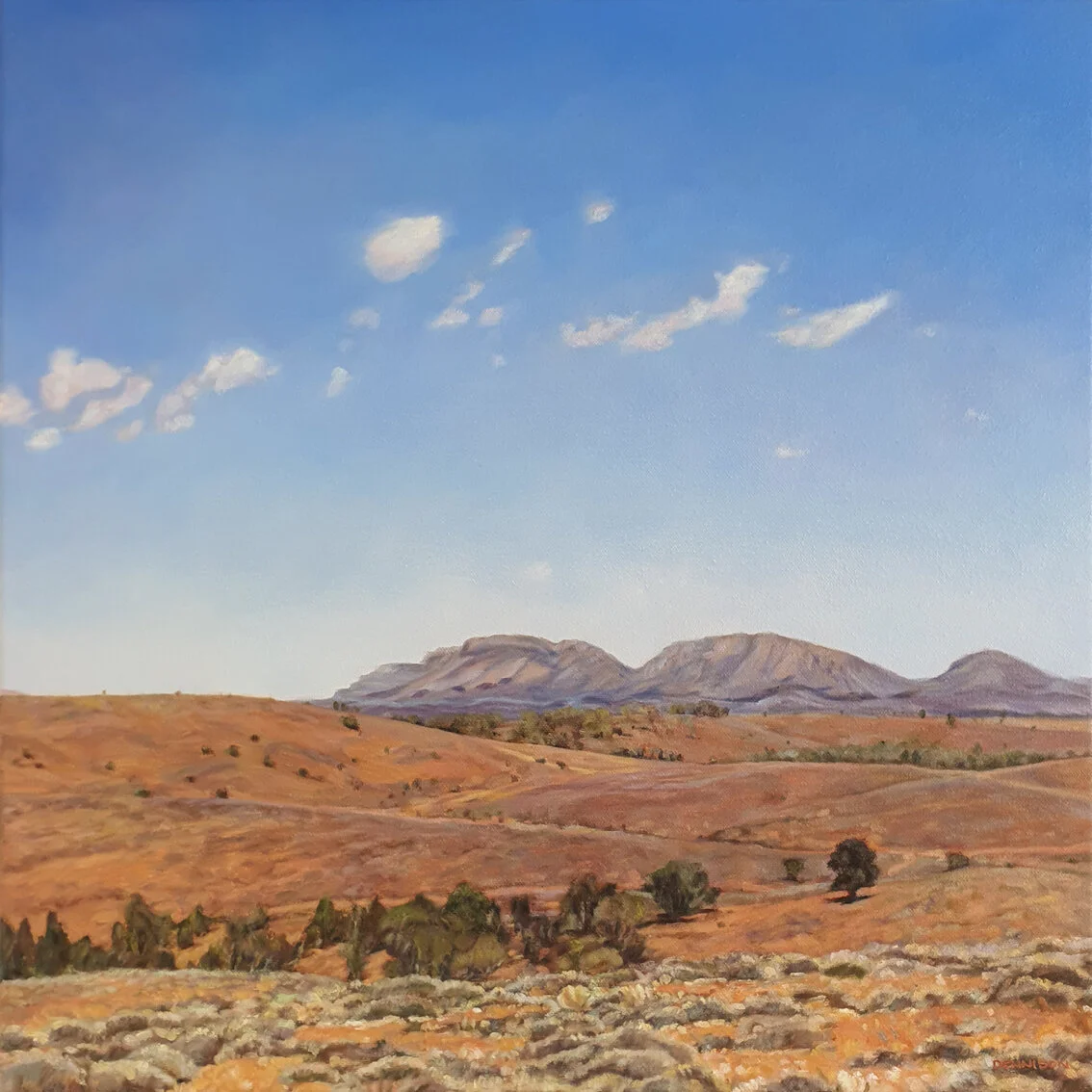 View to Wilpena, Flinders RangesOil on Canvas, 50 x 50cm, $1750