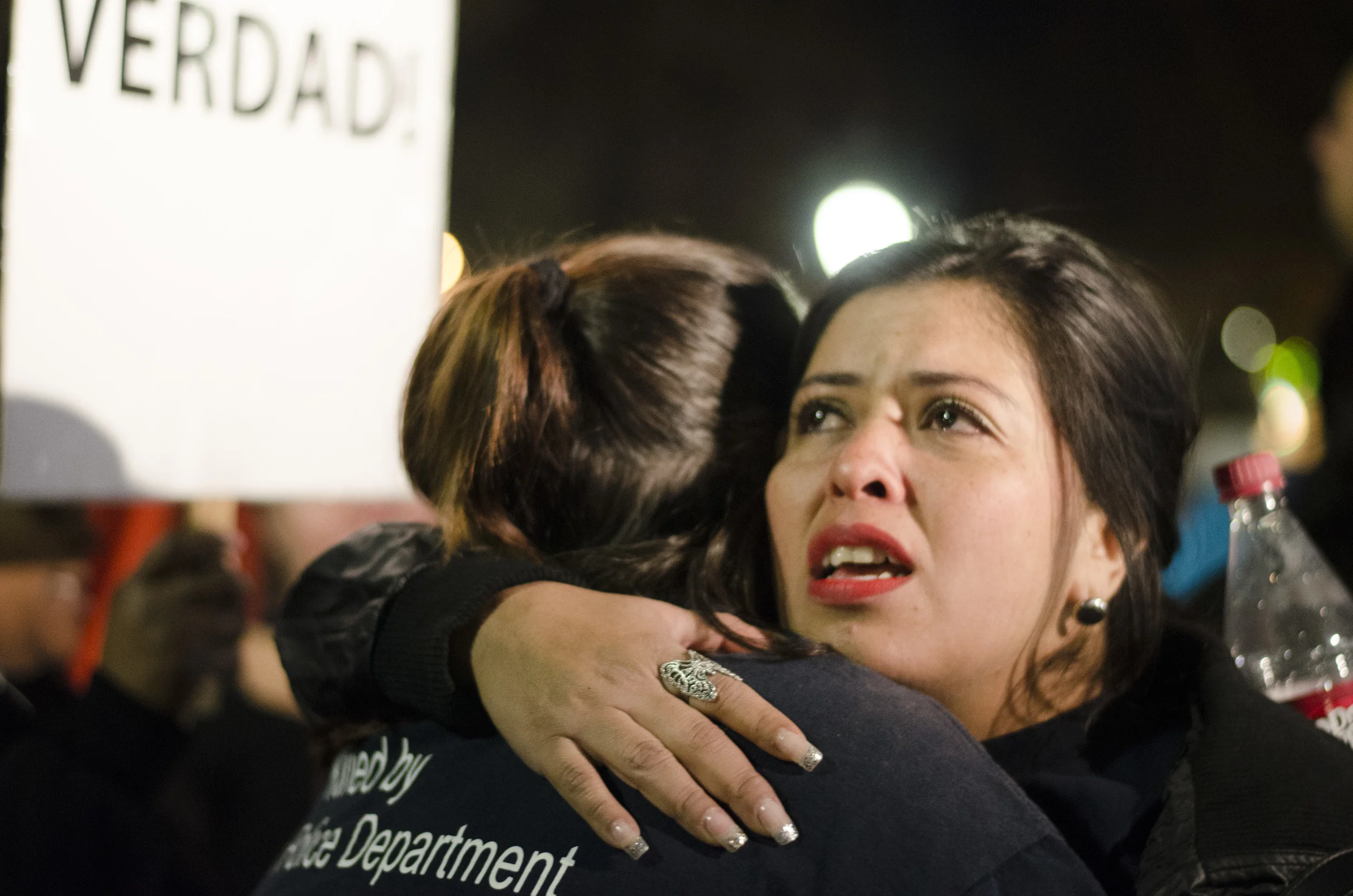   Gloria DeLeon&nbsp;from Los Angeles County hugs a Kelly Thomas Supporter Outside the Fullerton Bus Station, the site of the Kelly Thomas&nbsp; assault , Monday January 13, 2014. She says she came&nbsp;to support theThomas’ family because&nbsp;her h