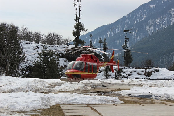 Our Bell 407 awaiting us on the helipad.