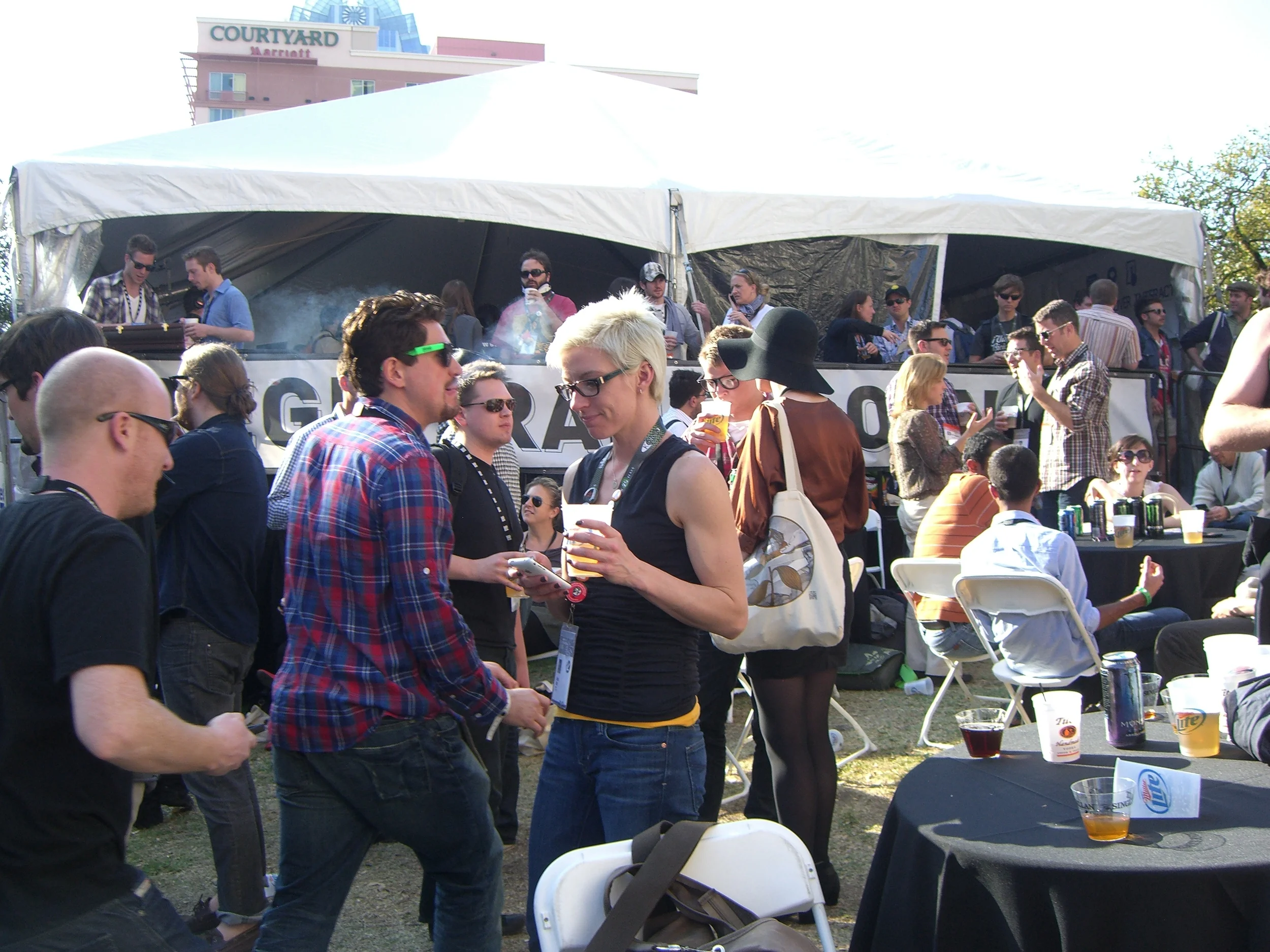 The infamous free beer and whisky tent kicking off at 3 ish most days.