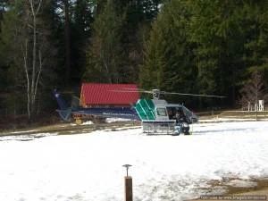 Heli outside Tweedsmuir Lodge