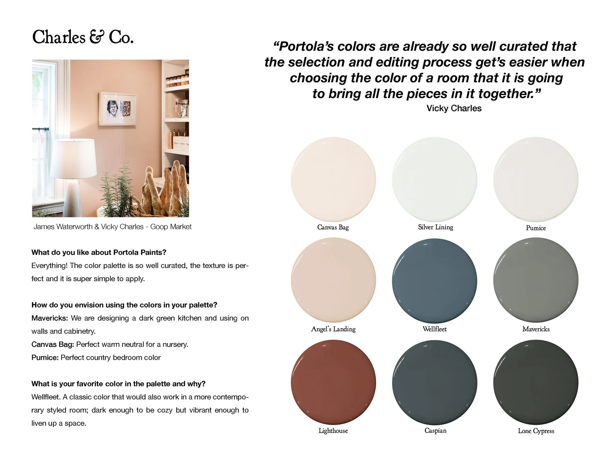 Follow Charles & Co: charlesandco.com , instagram.com/charlesandcodesign Color Picks: Canvas Bag , Silver Lining , Pumice , Angel's Landing , Wellfleet , Mavericks , Lighthouse , Caspian , Lone Cypress