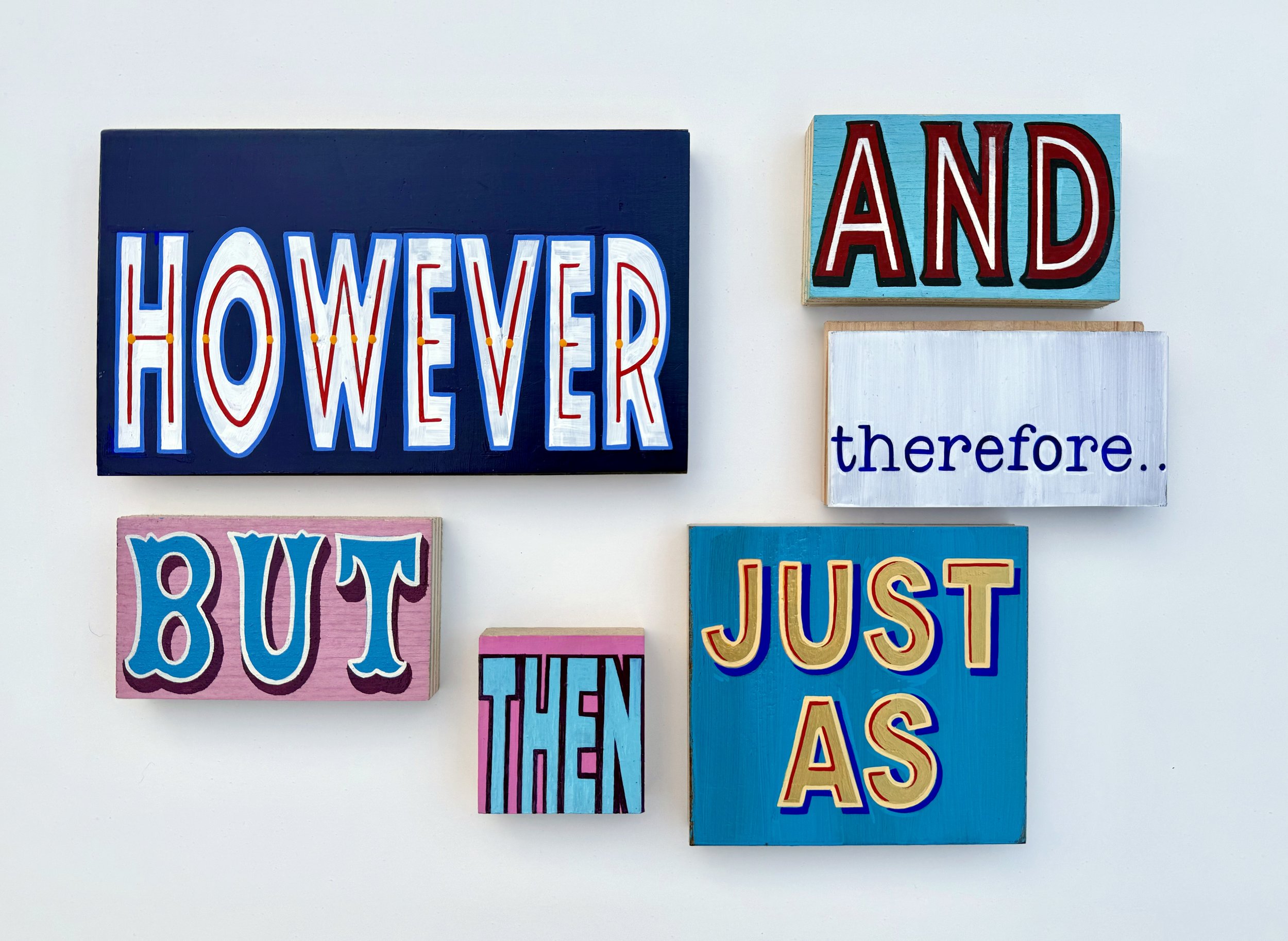 New sign painting on various scraps of wood - conjunctions