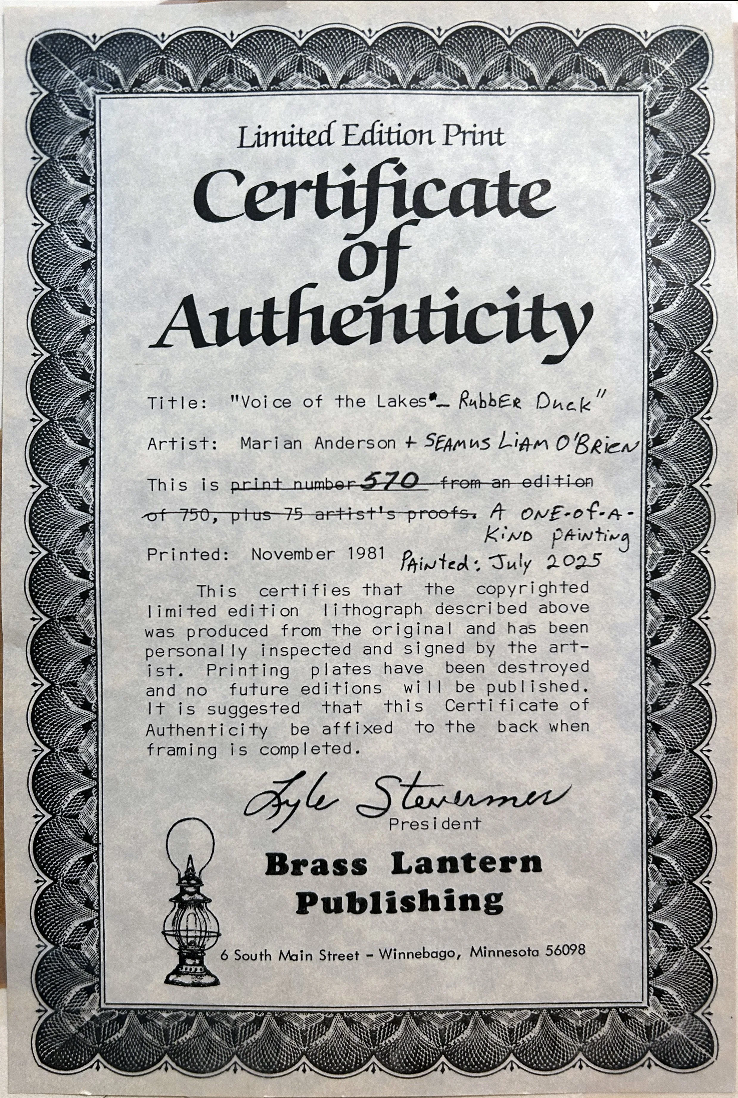 Limited Edition Print Certificate of Authenticity  document