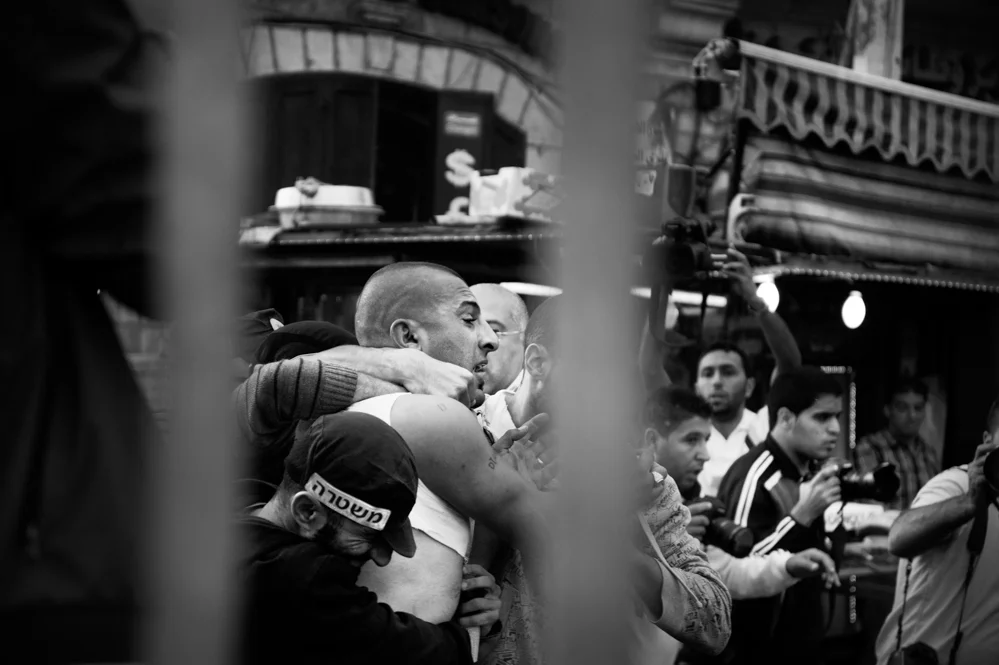  A Palestinian is arrested by members of the undercover Israeli Police during a Palestinian demonstration at Damascus Gate in Jerusalem. 