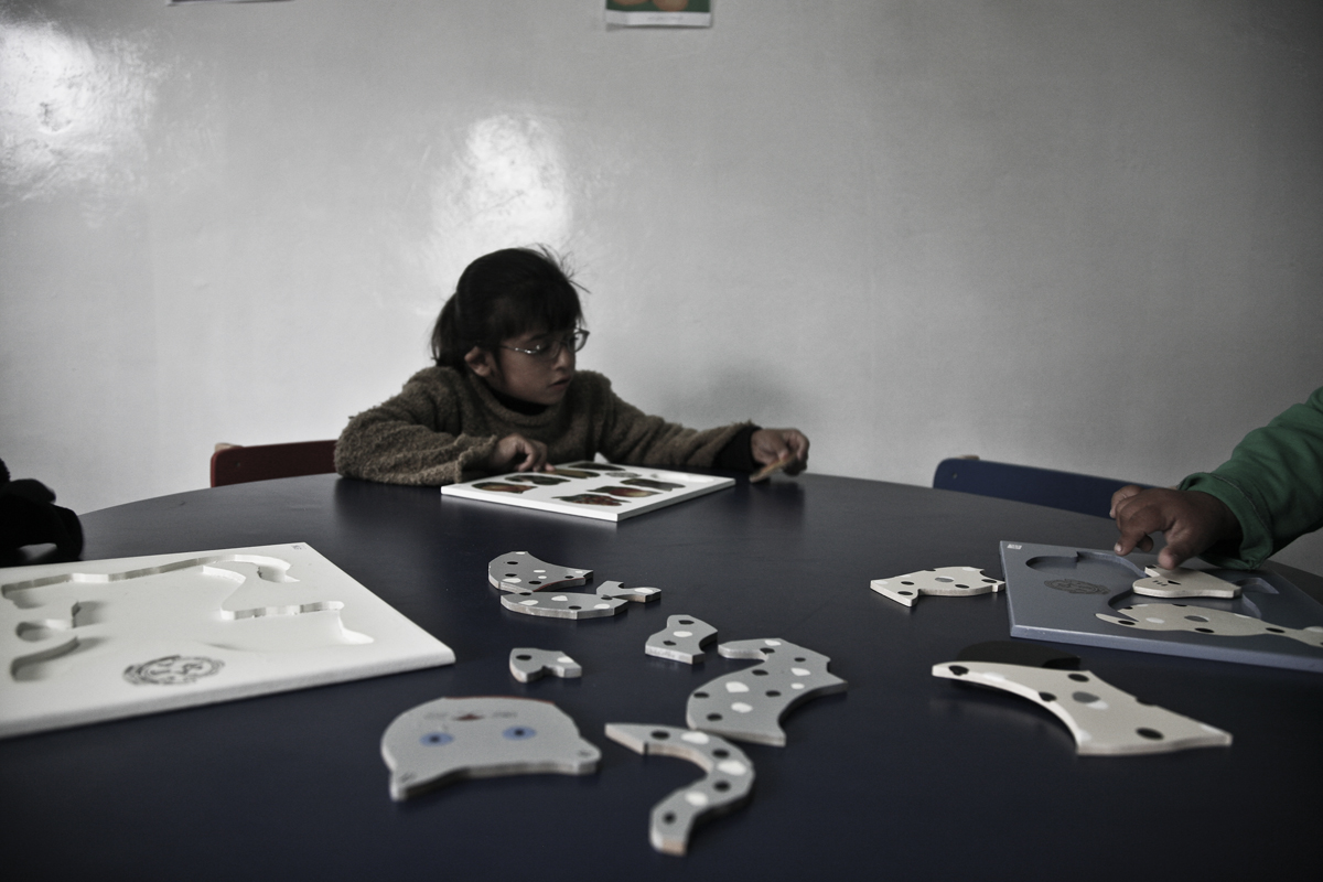 Fatima at school, Disability Recourse Information Center in Yatta. She is one of the beneficiaries of the educational program for disabled people supported by Handicap International in Yatta, Hebron district, occupied Palestinian territory.
