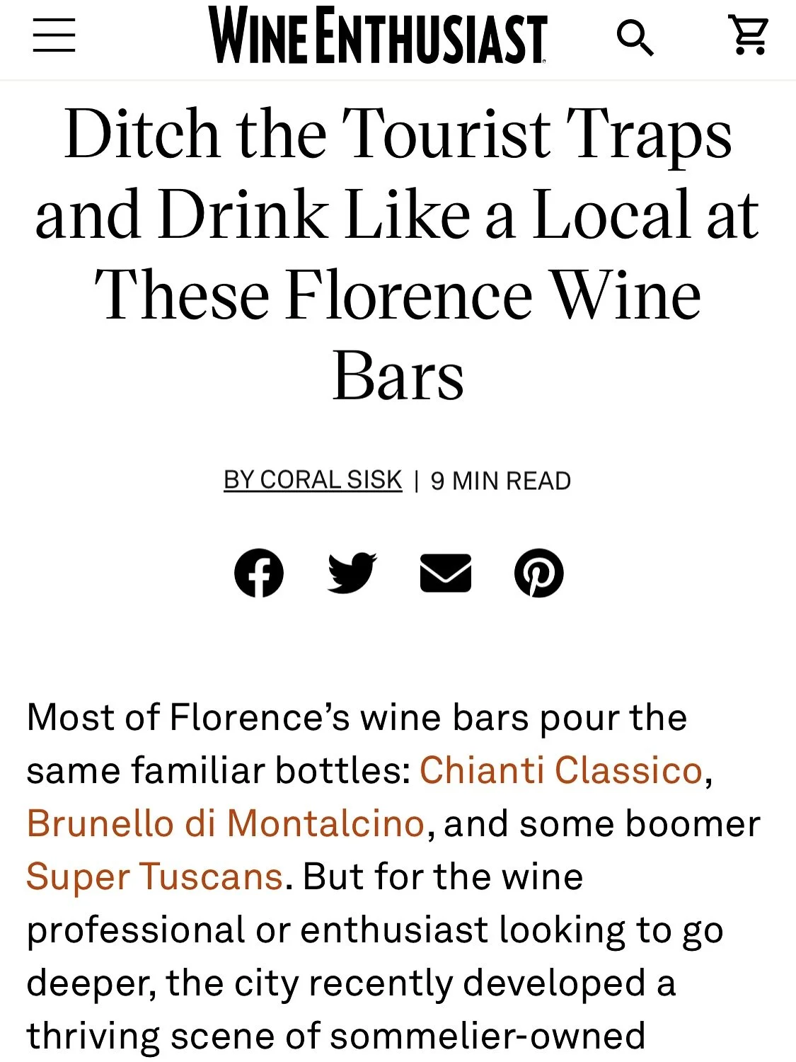 Curious where to drink wine in Florence, according to locals? Read my latest ✍️ for @wineenthusiast 🥂 

Molte grazie to the input from trusted palates @angelacotton @emikodavies and the editorial dream team at WE! 

And for all of the passionate pur