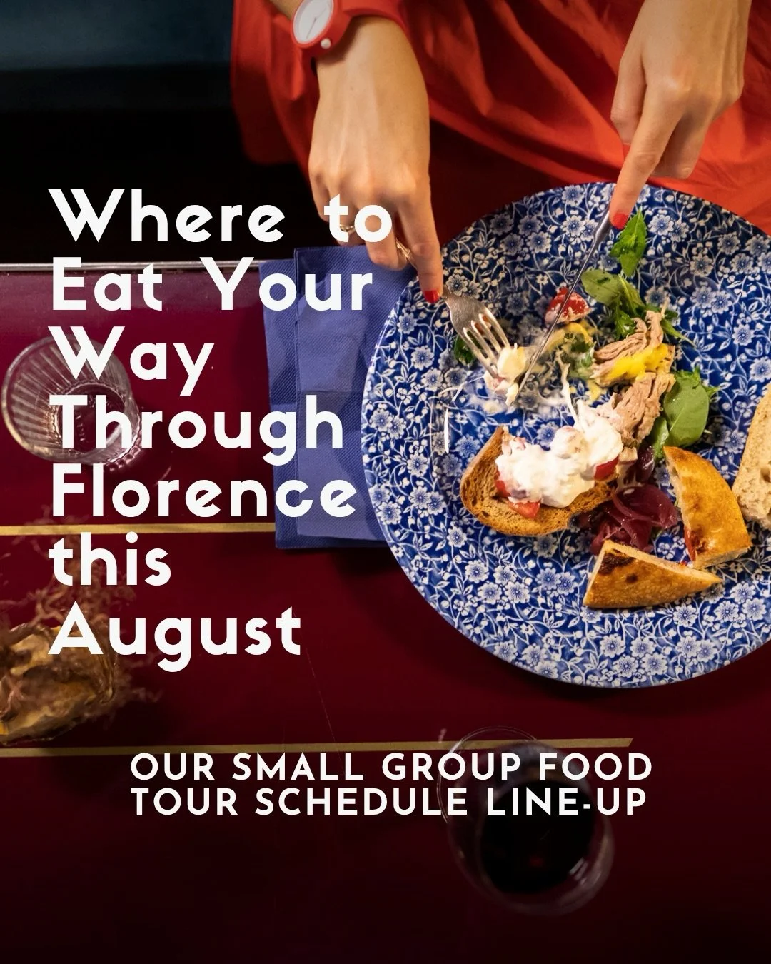Visiting Florence in August? Take a seat on one of our small group culinary tours and let us take the worry out of booking, deciding, menu selections, wine pairings and staying cool with like-minded food travelers. 

Our full schedule resumes in Sept