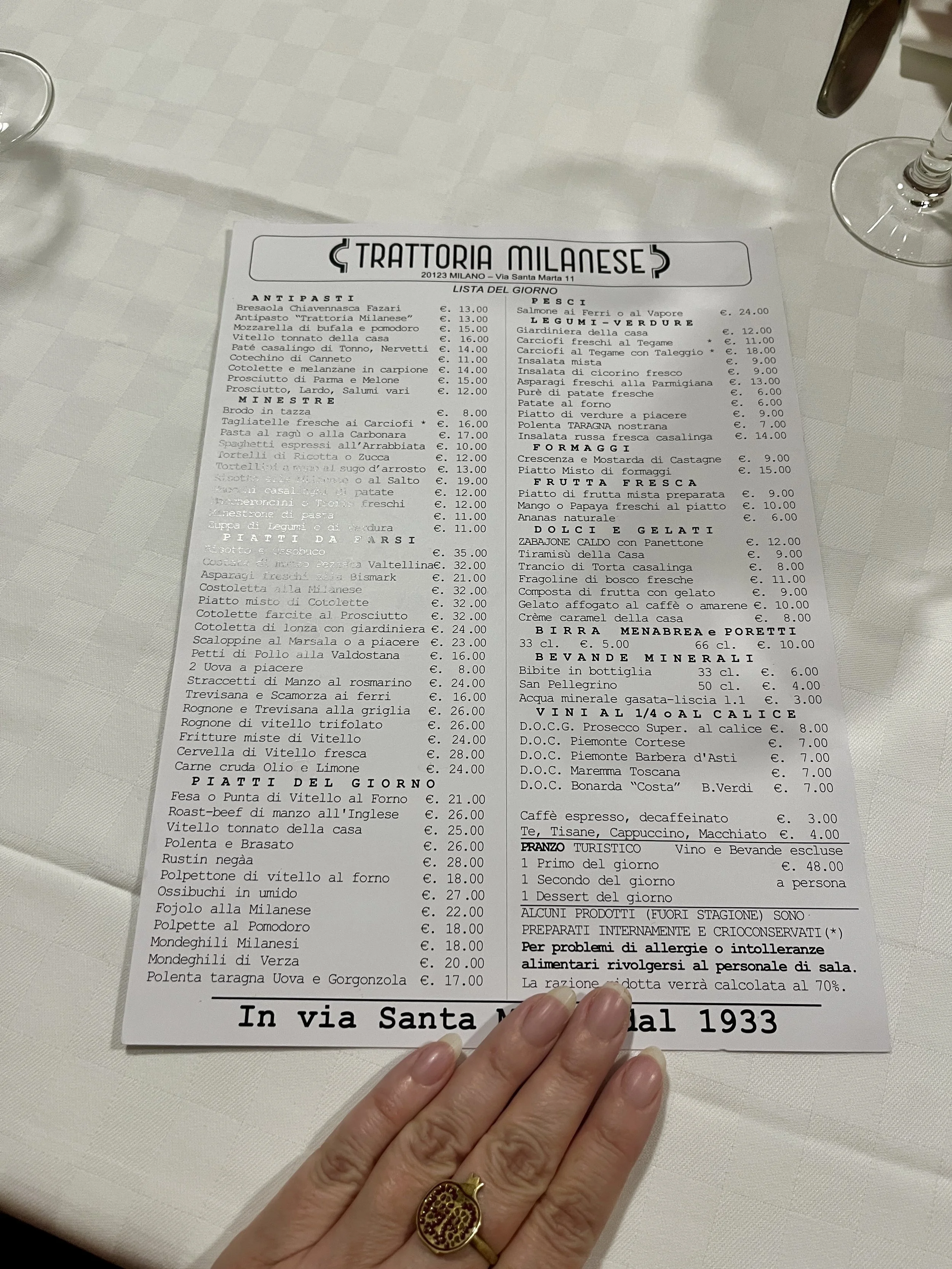 Milan Menu Ristorante Where to eat in Milan near the Duomo — Curious Appetite