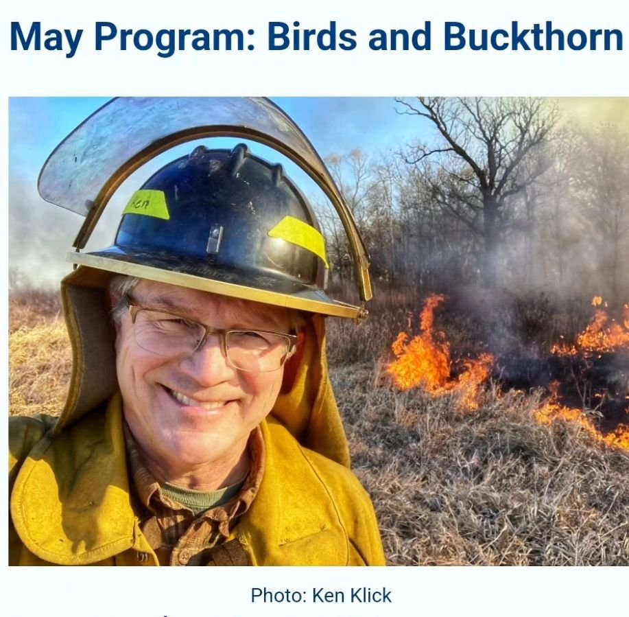 Our final program of the season! Monday, May 6, 2024 at 7PM, in-person at Cook Library, 413 N. Milwaukee Avenue, Libertyville, or virtual  via ZOOM.
Birds of a feather should NOT flock together in buckthorn!😬
Buckthorn covers more ground in northeas