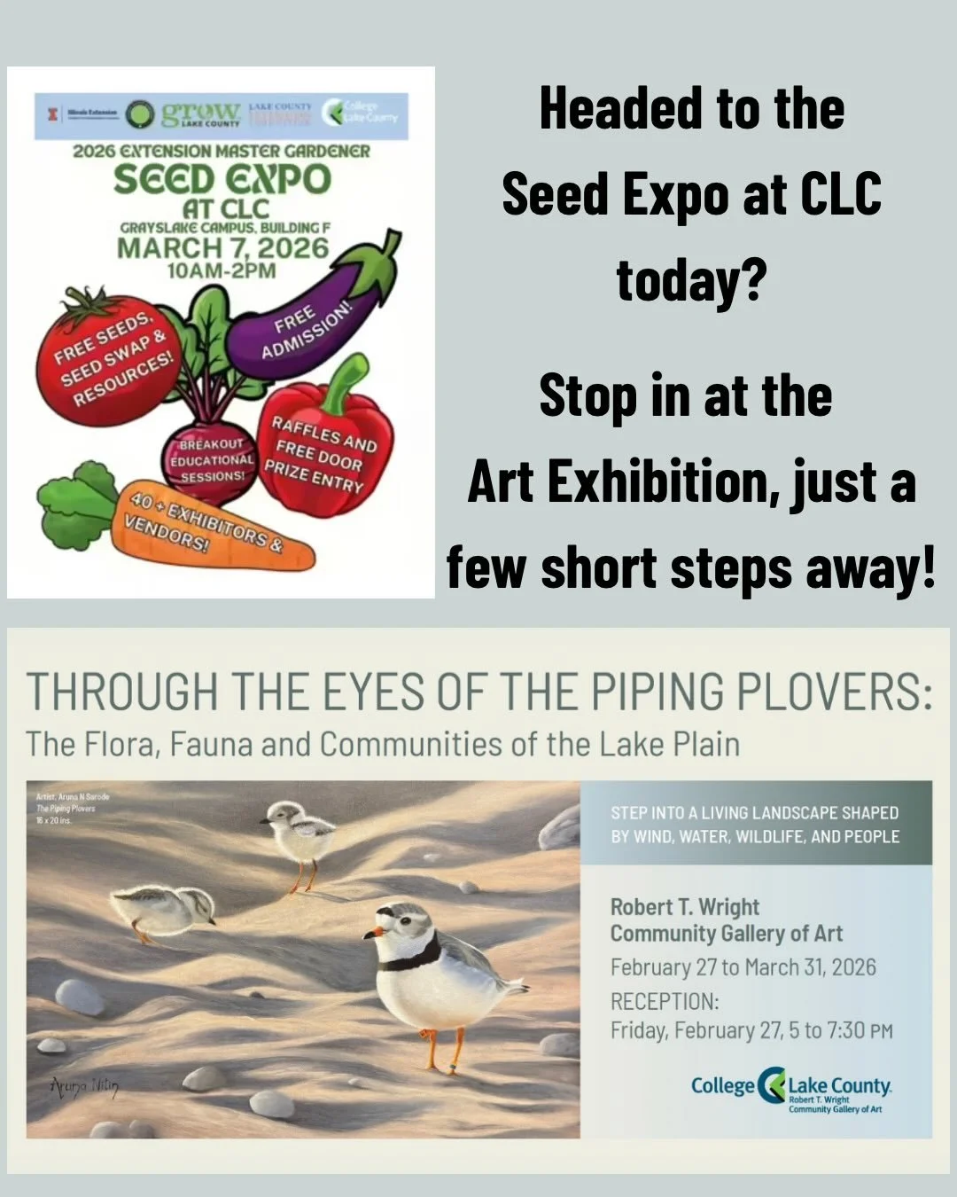 🌱 Coming to the SEED Expo at CLC today? 

Don&rsquo;t miss a chance to stop by our nearby art exhibition! The gallery is open 9 AM to 3 PM.

While you&rsquo;re at the College of Lake County for the SEED Expo, take a few extra minutes to visit Throug