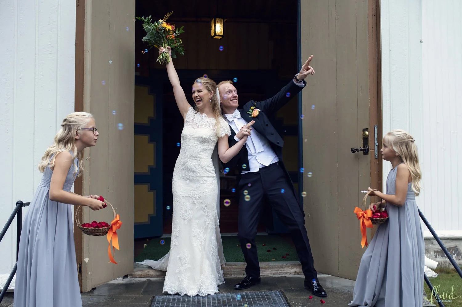 Bridal portrait outside church.