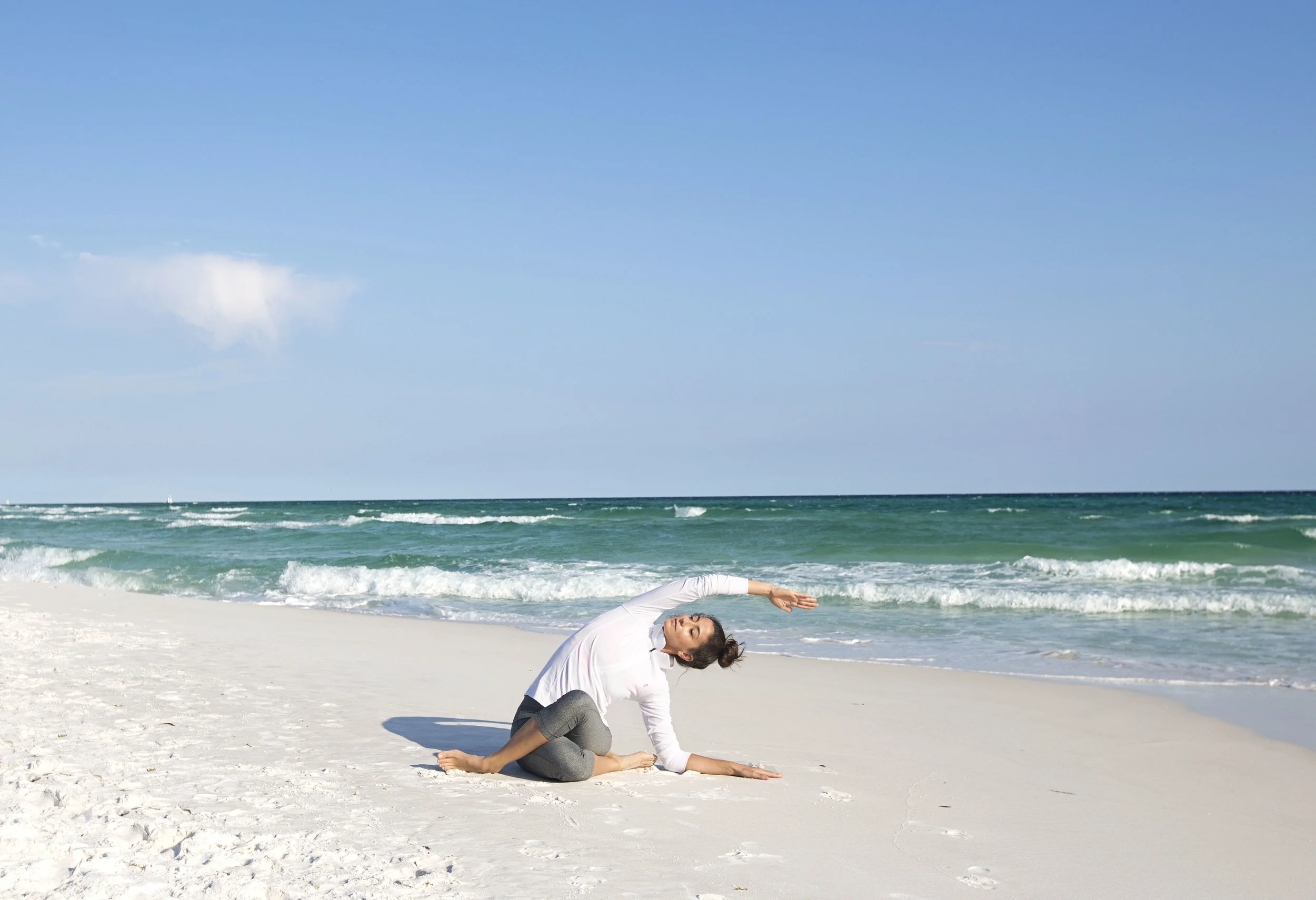 Start in seated position. Cross left leg over right leg and stack knees. Reach right arm over head and root with left forearm and hand. Breath for 5-10. Repeat and switch opposite sides. 