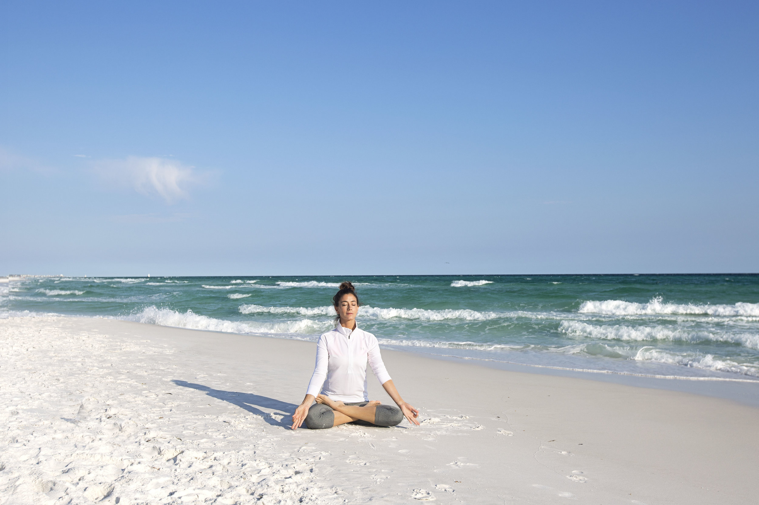 Sit in lotus position with hands in Gyan Mudra (tip of index with tip of thumb, other 3 fingers outstretched). Breathe for 10-25
