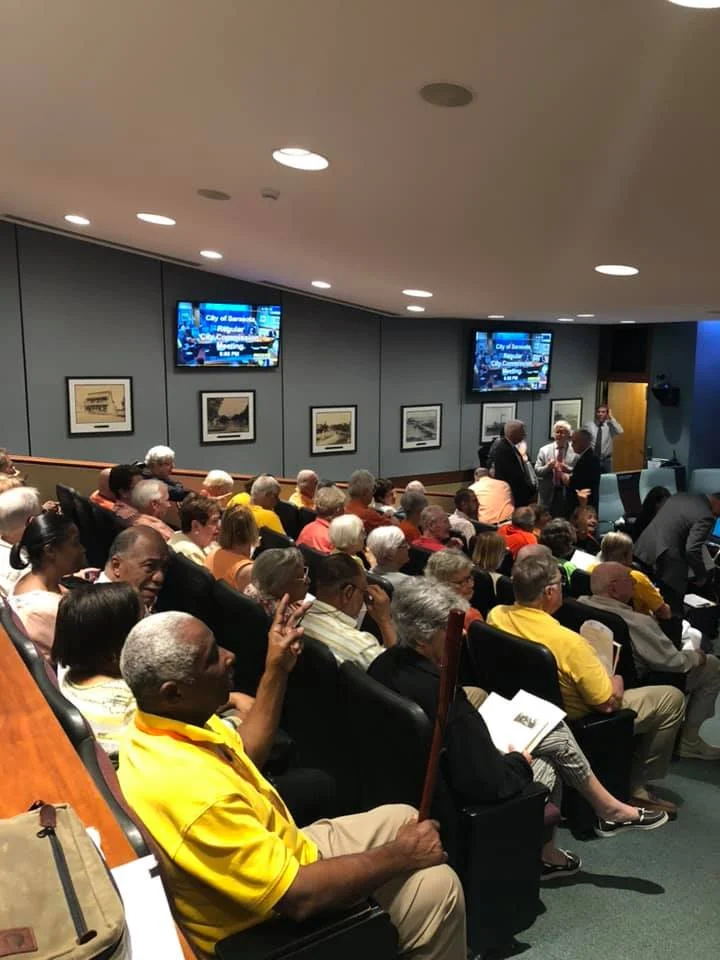 120 people at Sarasota City Hall on April 25th, 2019 to show solidarity and to press our city commissioners to take the next step and identify funding sources for a housing opportunity fund.