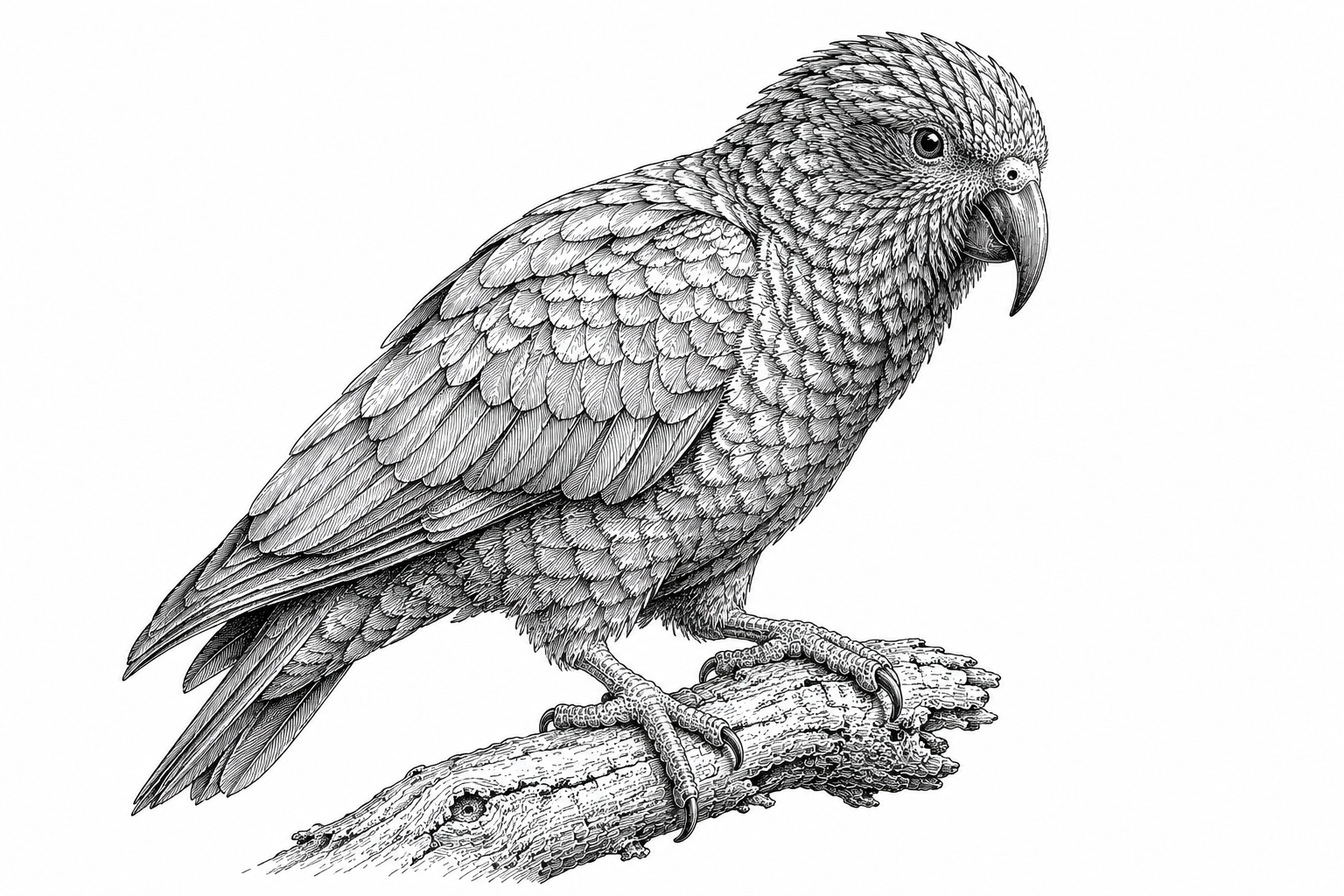 Kea parrot perched on gnarled wood.png
