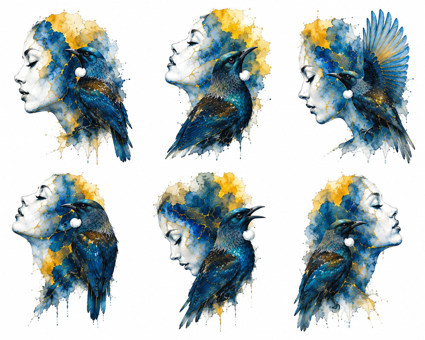 Serene women and tui birds in watercolor.png