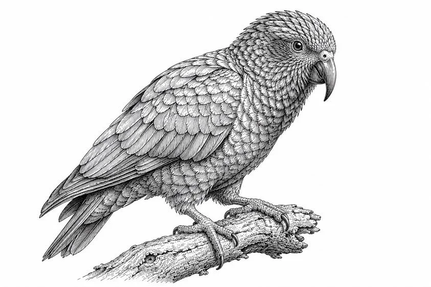 Fine-Line New Zealand Kea