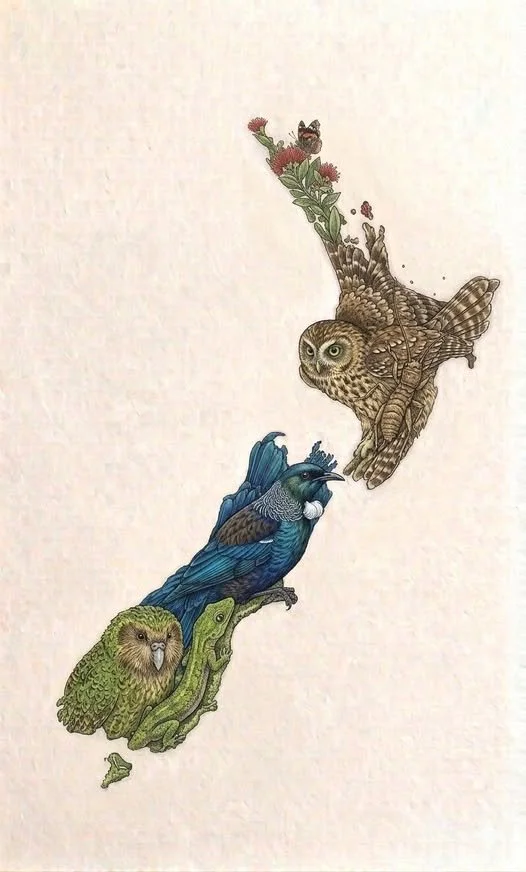 New Zealand Native Bird and Sea Lion Map