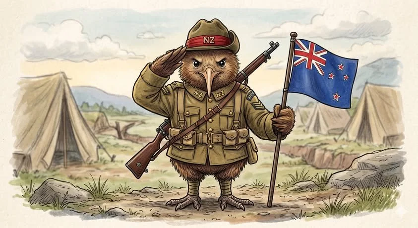 New Zealand Kiwi Soldier at Camp