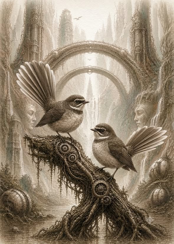 Fantail Pair in the Biomechanical Vale
