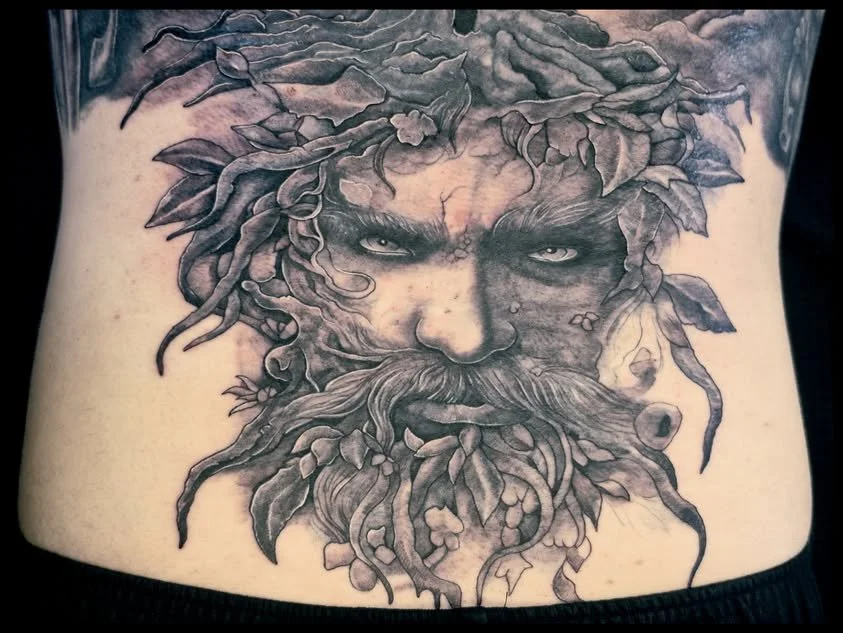 Green Man Back Tattoo