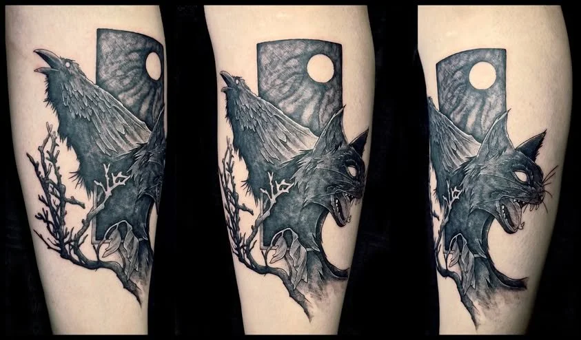 Wolf and Mountain Tattoo