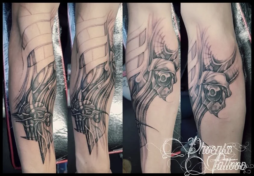 Black and Grey Floral Forearm Tattoo