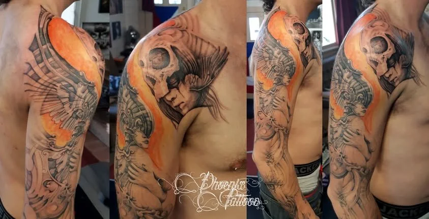 Colour Biomechanical Sleeve Tattoo