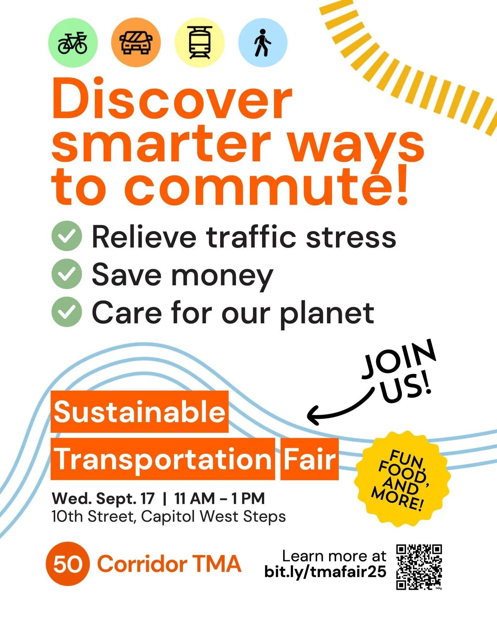 Sustainable Transportation Fair &ndash; September 17 at the Capitol in Sacramento

When: September 17, 2025, 11:00 AM&ndash;1:00 PM
Where: 10th Street, west side of the Capitol in Sacramento

This free, outdoor event will bring together local vendors