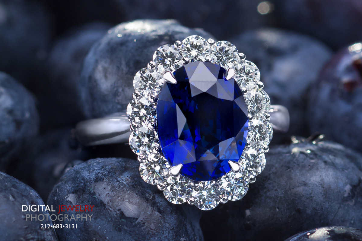 Sapphire and Diamond Halo Ring on Blueberry Lifestyle