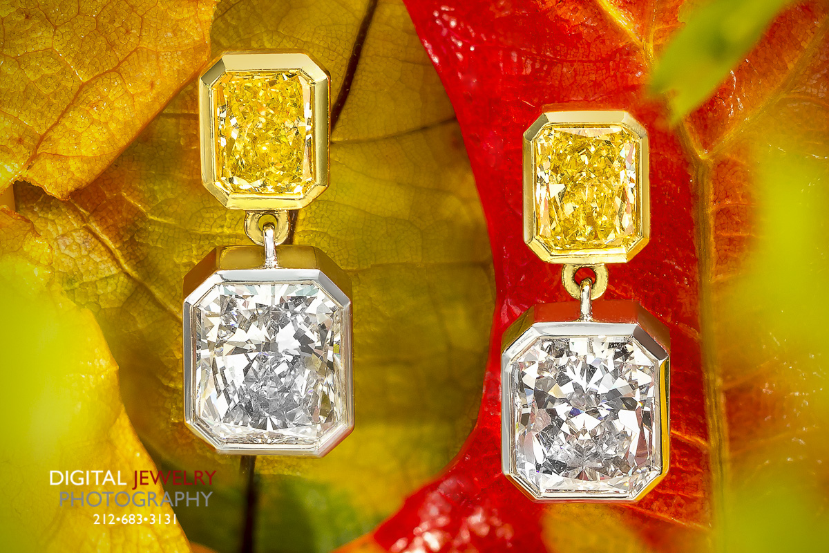 Radiant Yellow and White Diamond Earrings Fall.jpg