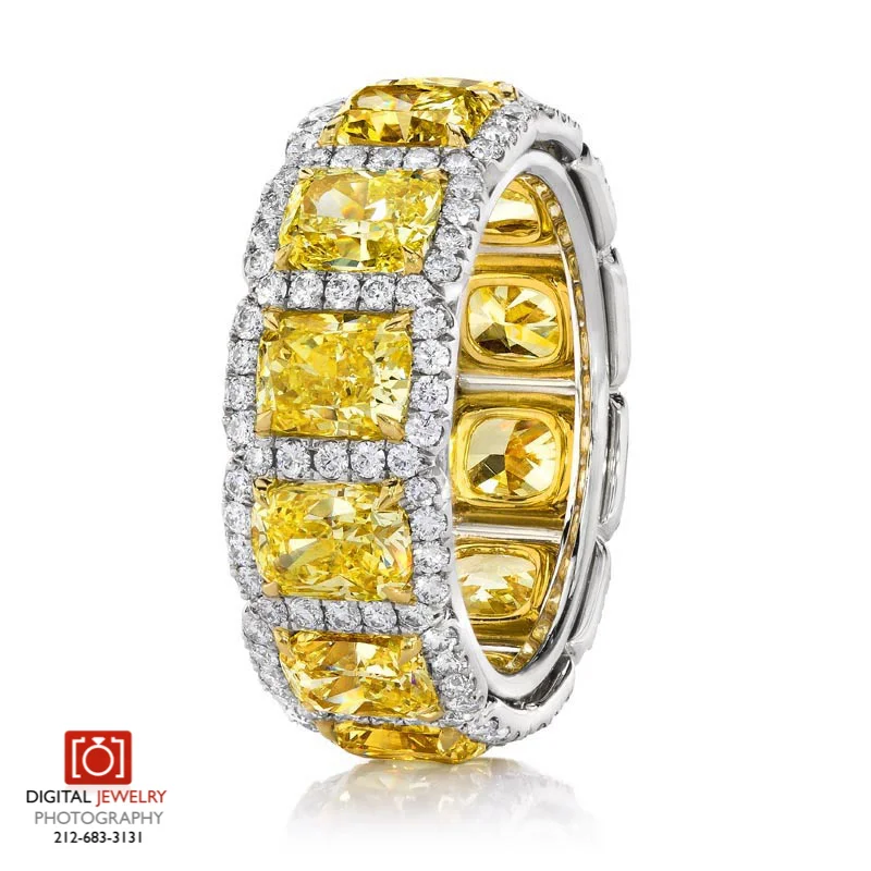 Yellow Diamond Halo Eternity Ring Standing.jpg