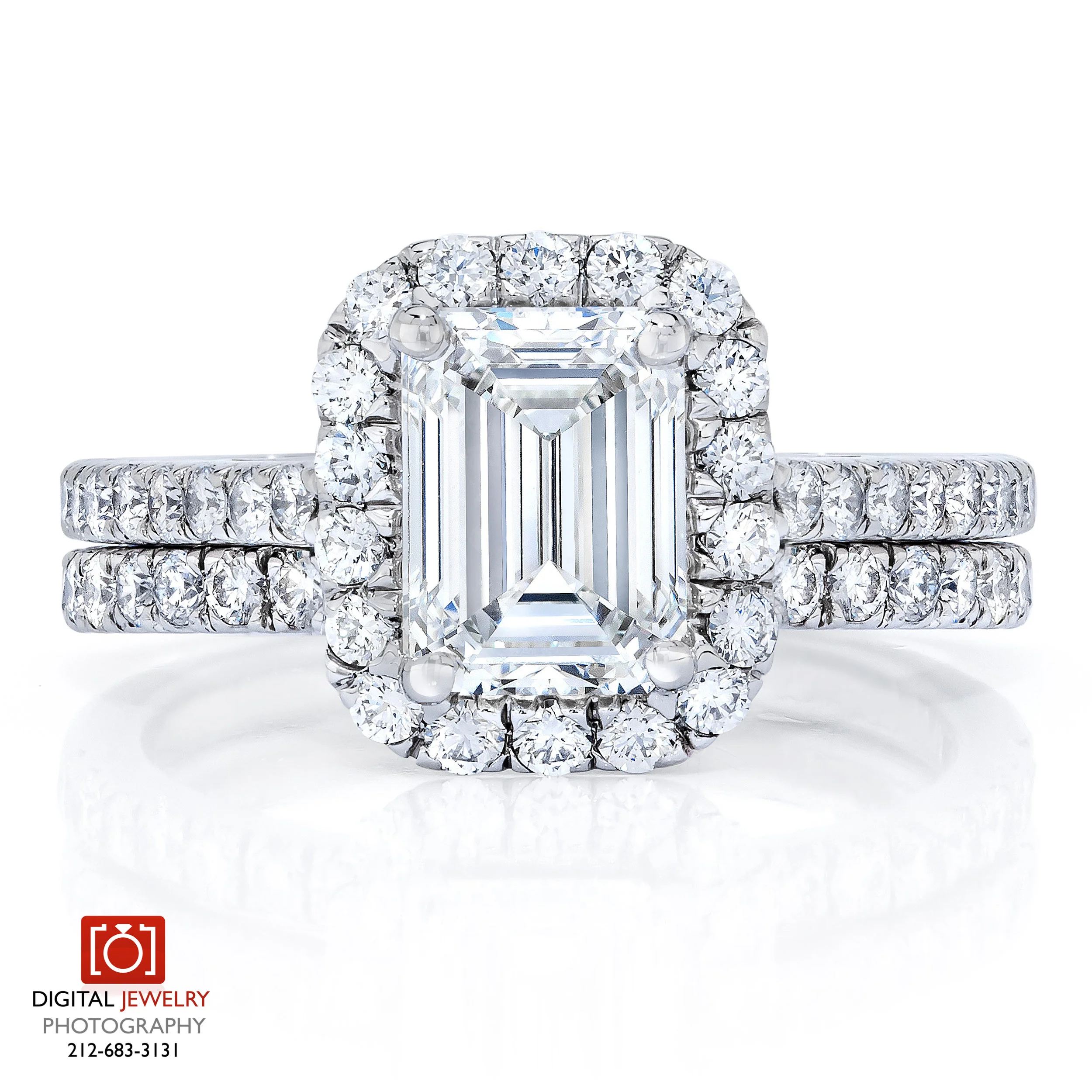 Emerald Cut Diamond Halo Ring Set.jpg