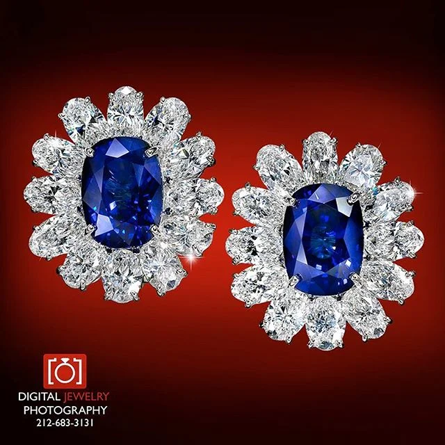 Sapphire and diamond earrings make everyone smile. Dramatic colors are my favorite.  #sapphire #diamondearrings #color #gems #fashion #jewels #luxury #sparkle #oneofakind #jewelryphotography #jewelryphotorapher #earrings #glamour