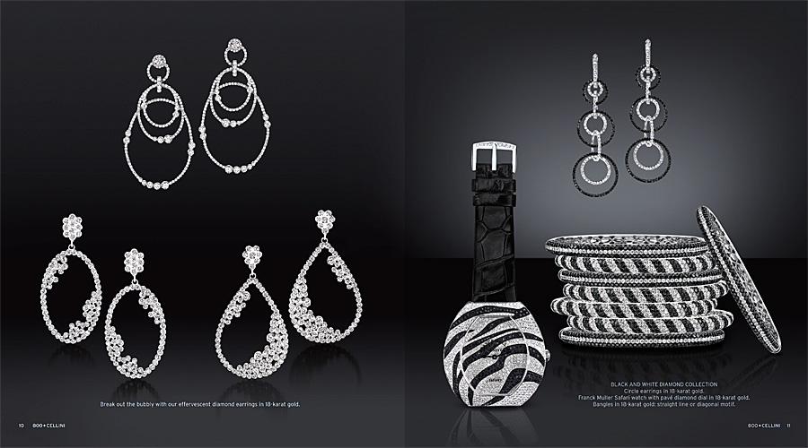 Cellini Jewelers Black and White Diamond Watch Earrings and Bangles Catalog tearsheet.jpg