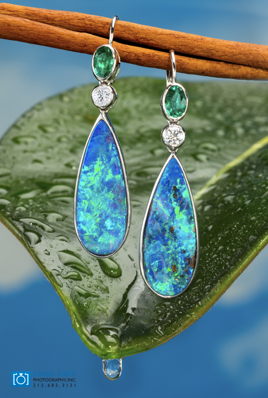 Opal earrings on Leaf with water drop wet-2.jpg