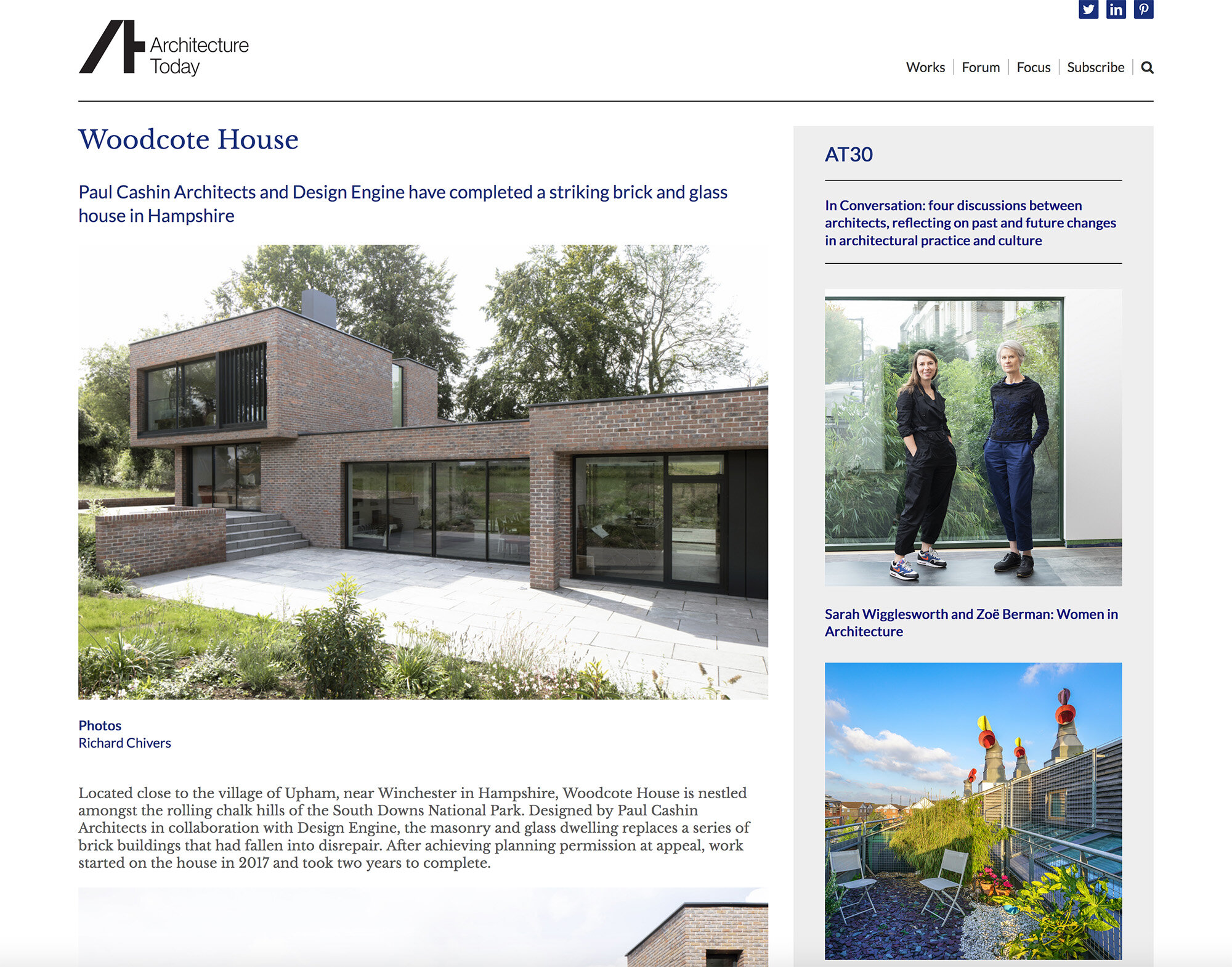 11.19 Woodcote House featured on Architecture Today