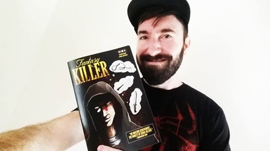 Kevin Hock holding Fantasy Killer issue #1 hot off the presses! 