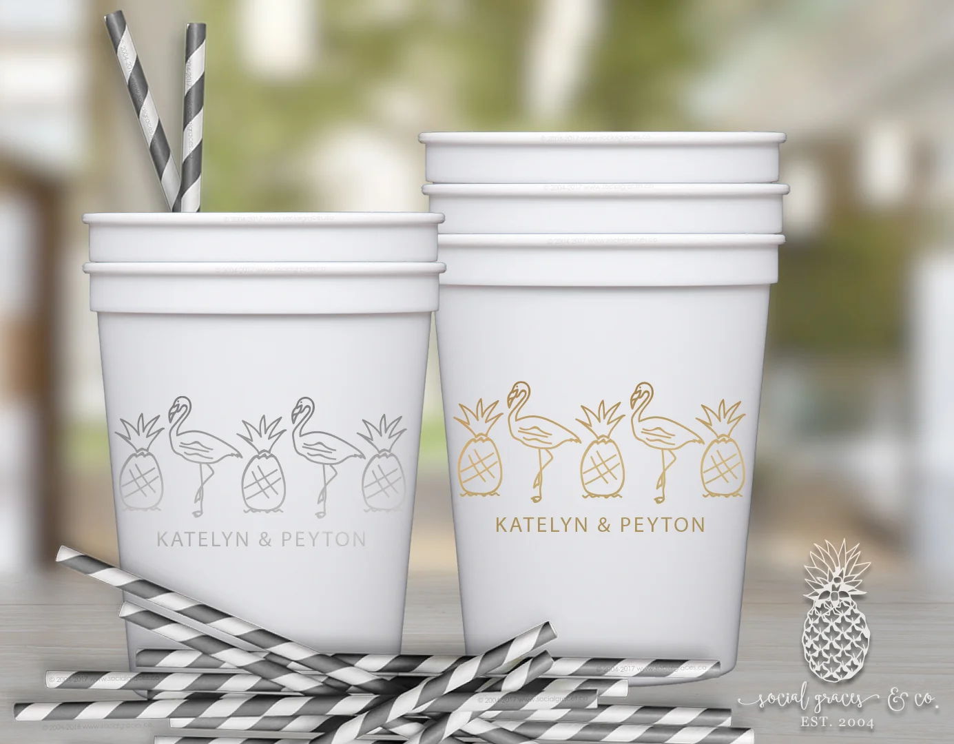 Plastic Stadium Cups - Pineapple Flamingo 