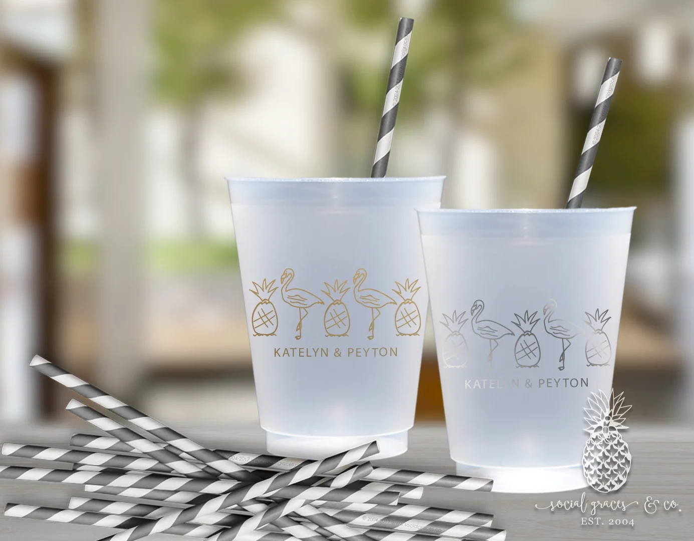Frosted Party Cups - Pineapple Flamingo