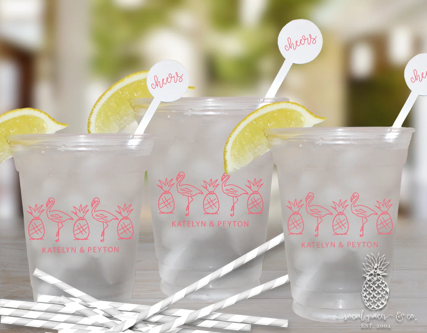 Soft Plastic Disposable Cups - Pineapple Flamingo