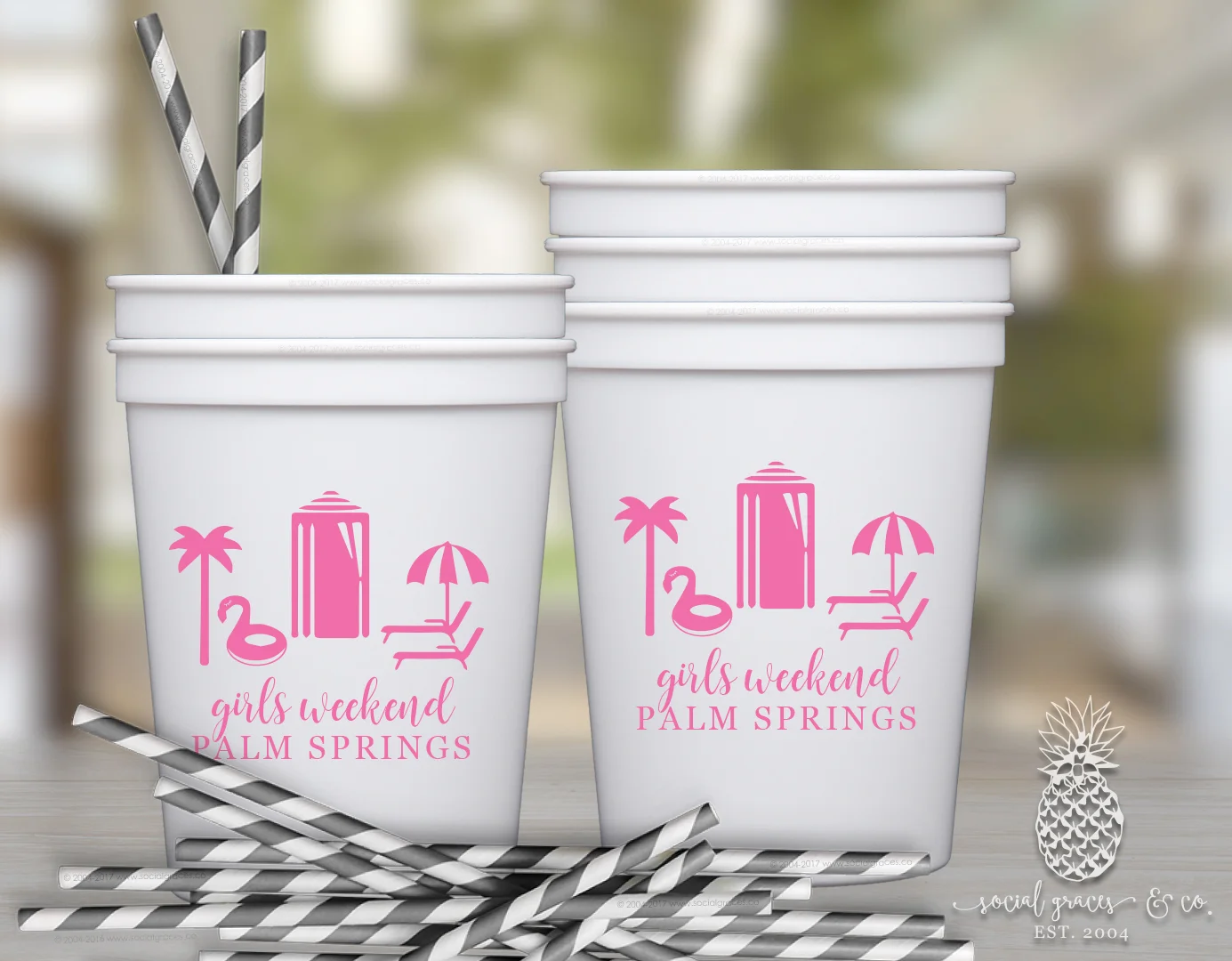 Plastic Stadium Cups - Flamingo Floatie Pool Party