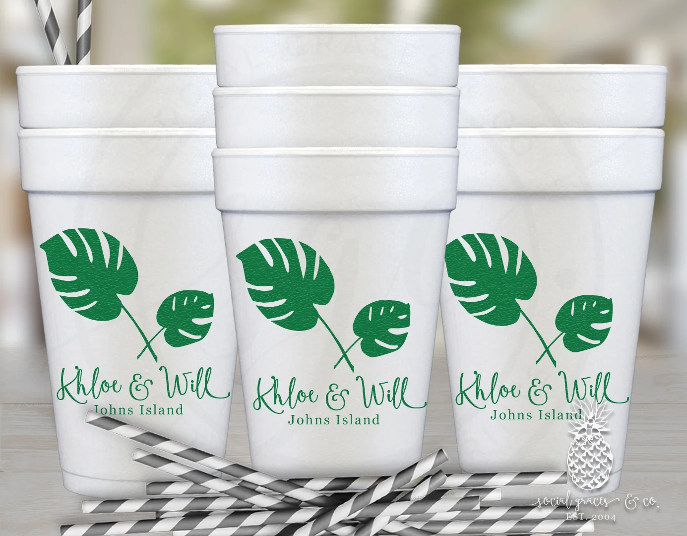 Styrofoam Cups - Tropical Palm Leaf