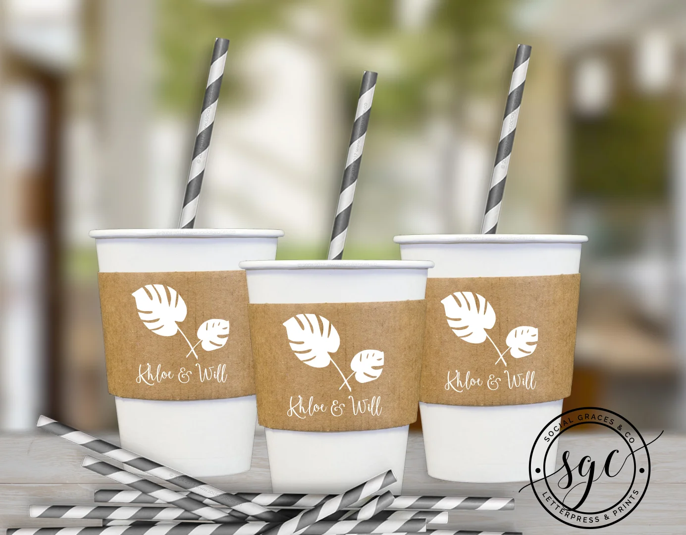 Tropical Palm Leaf Cup Sleeves