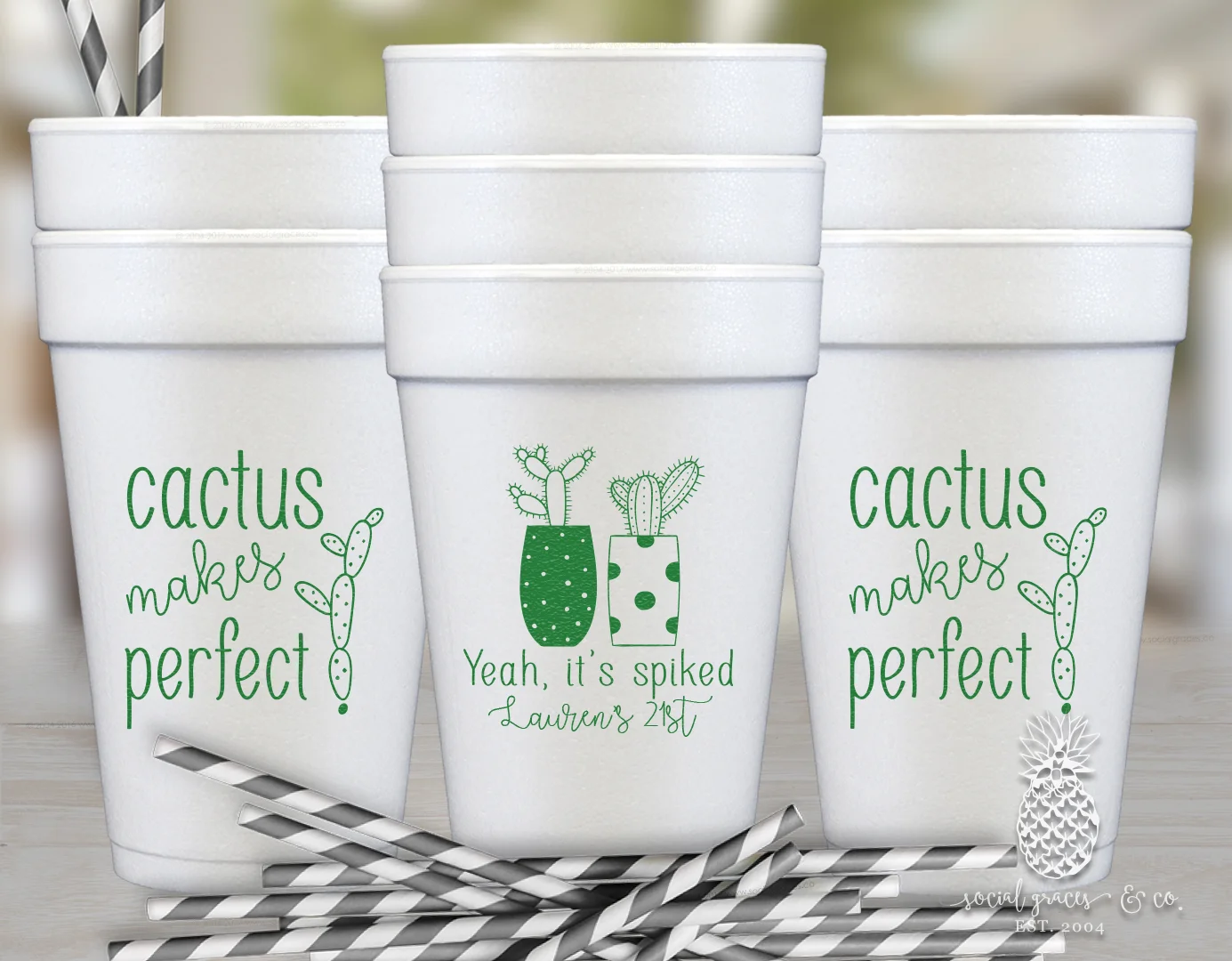 Cactus Styrofoam Cups - Yeah it's Spiked Party