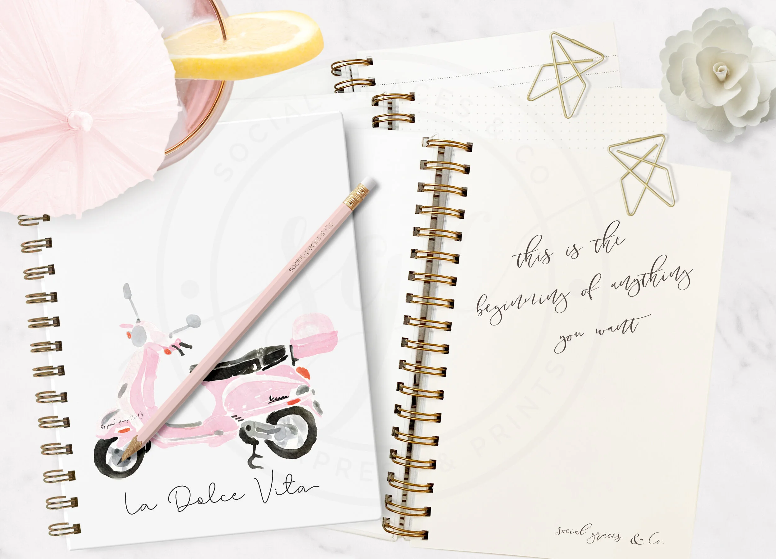 watercolor scooter journal planner notebook