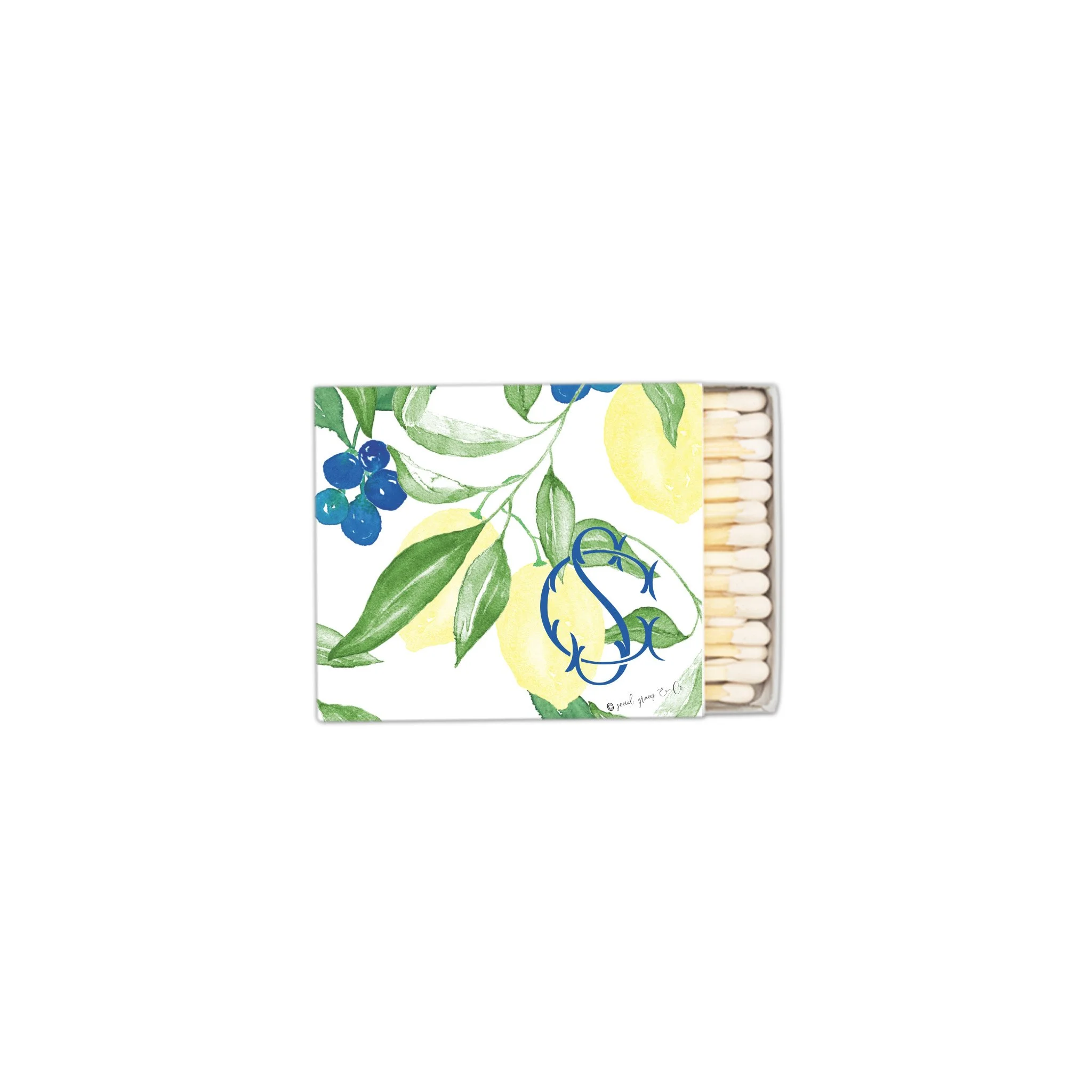 Watercolor Lemon Monogram Matchboxes